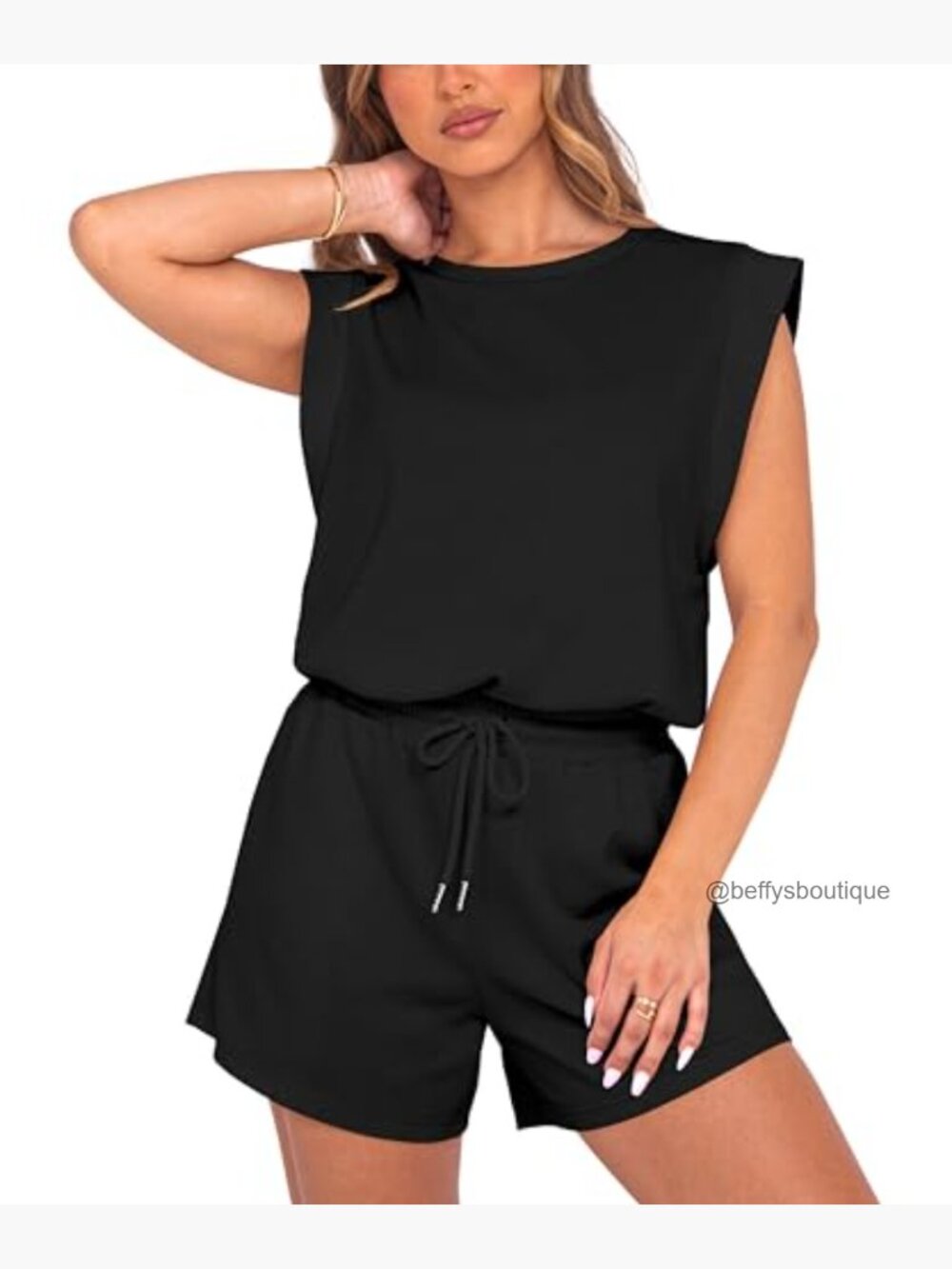 Cap Sleeve Drawstring Waist Lounge Romper With Pockets View 4